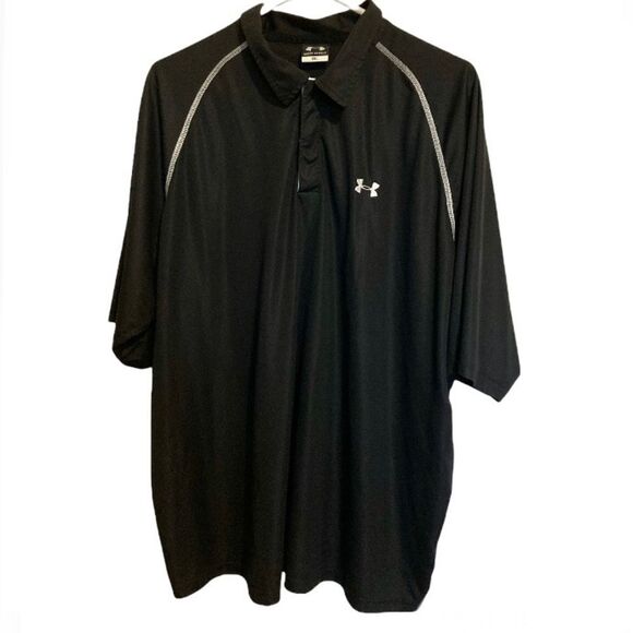UNDER ARMOUR Black Silver Trim Golf Tennis Polo shirt Mens XXL - Picture 6 of 16